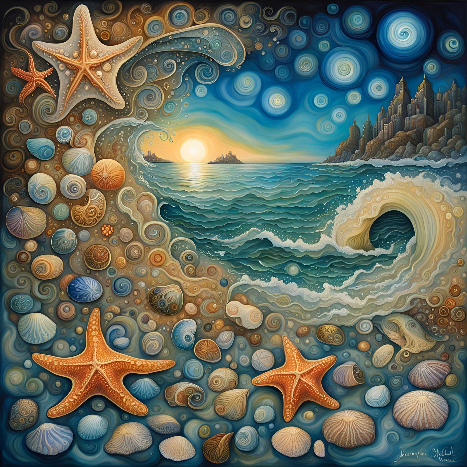 Seashore Scene in Alcohol Ink Impasto Style