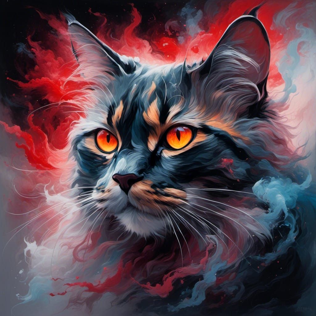 Majestic Cat Portrait in Oil Painting Style