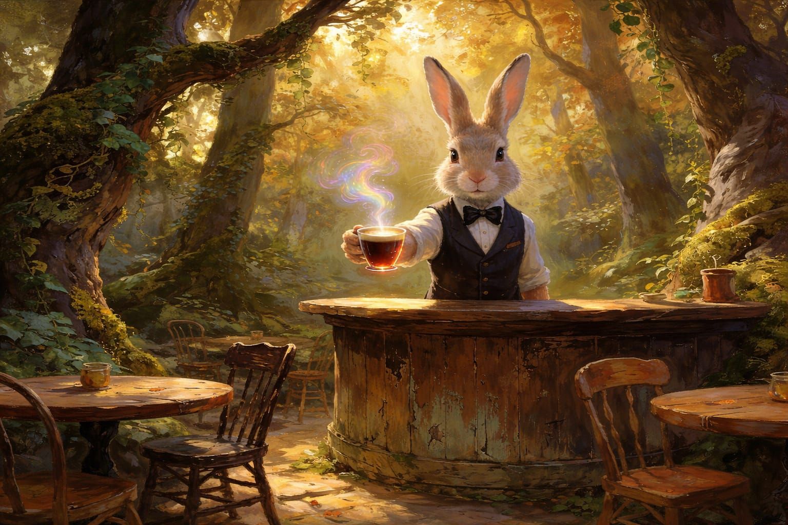 Anthropomorphic Hare Barista Serves Enchanted Coffee in Fore...