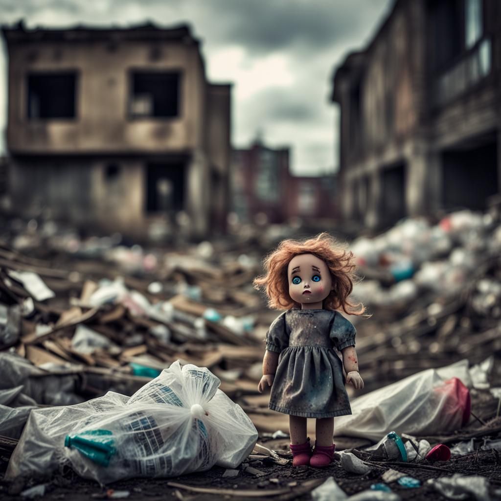 Crumbling City Ruins with Abandoned Doll