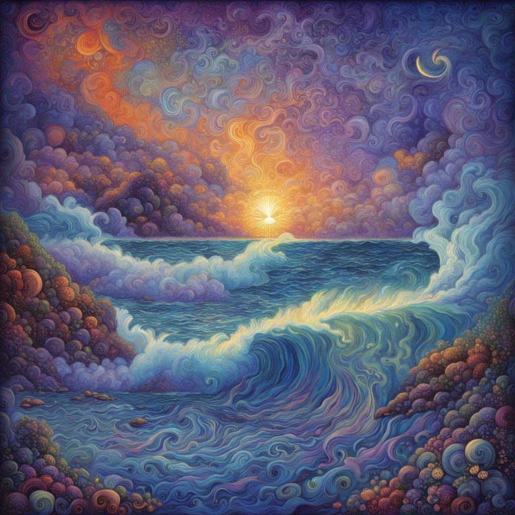 Vibrant Cosmic Stormy Sea Illuminated by Astral Energy