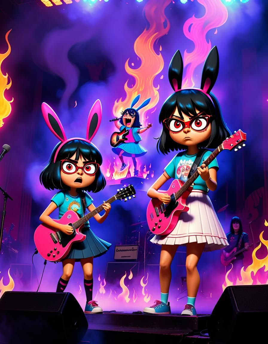 Louise and Tina Belcher Rock Concert in Pop Art Style
