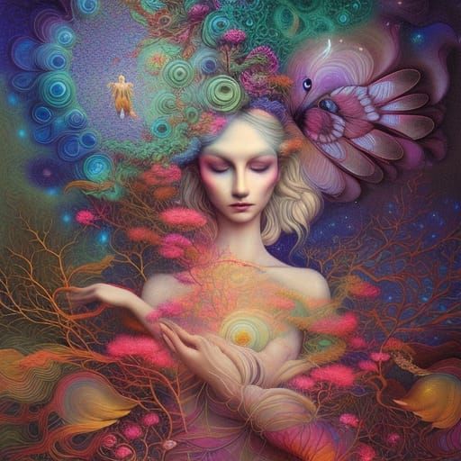 Cosmic Mycelium Hologram in Surreal Style