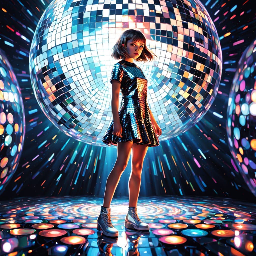 Glowing Disco Goddess in a Vibrant, Hyperrealistic Scene