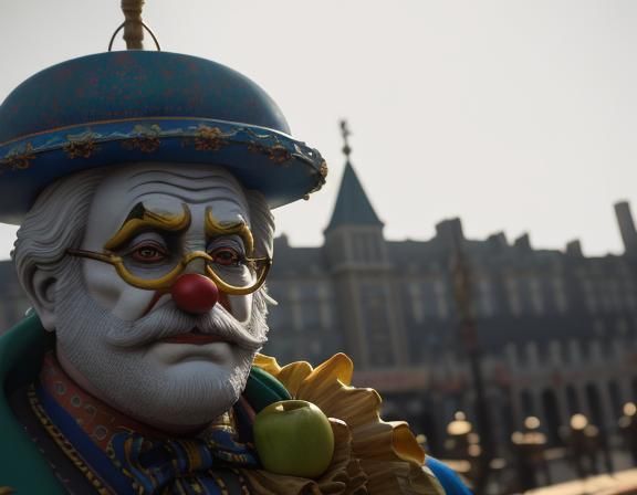 Clown with Apple on Carousel in Pop Art