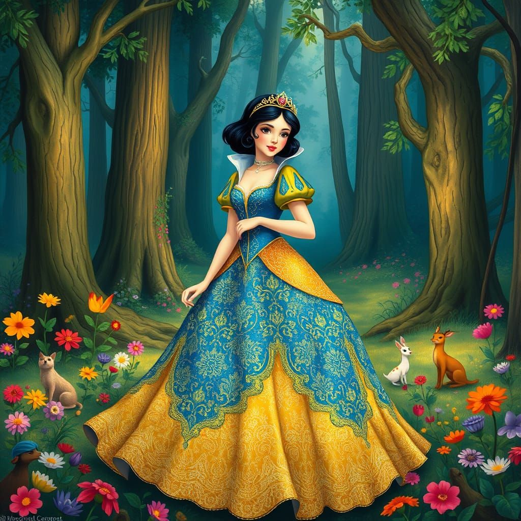 Regal Princess in a Vibrant Golden Ball Gown