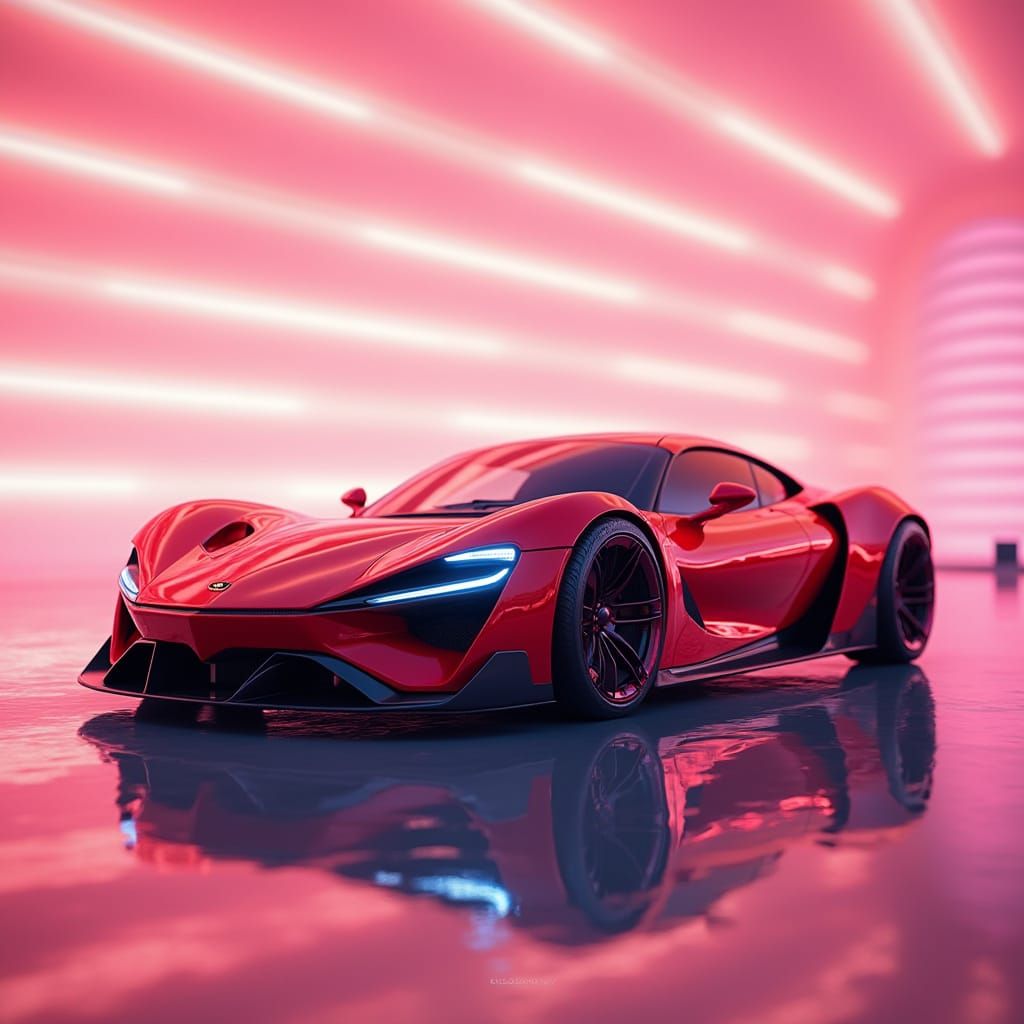 Futuristic Red Sports Car with Blue Accents