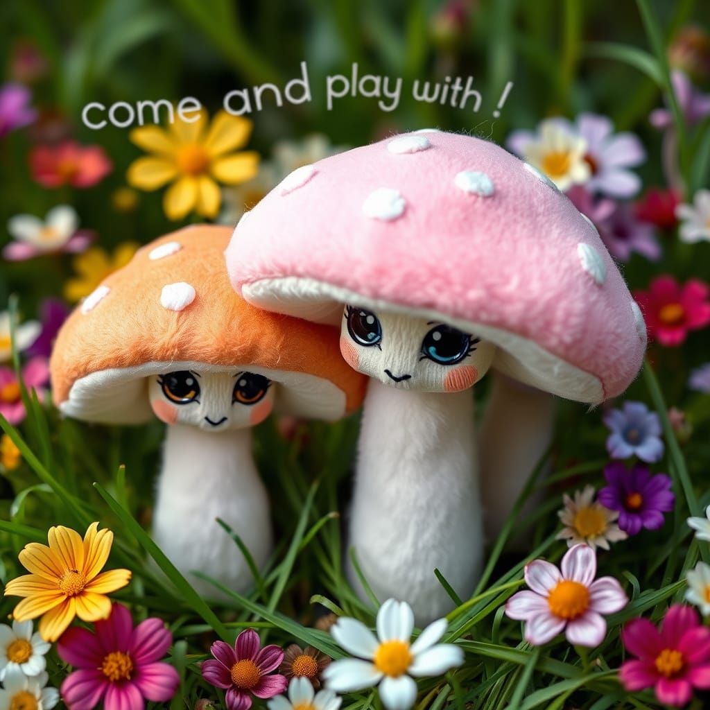 Plushie Mushrooms Invite Play in Dreamlike Meadow