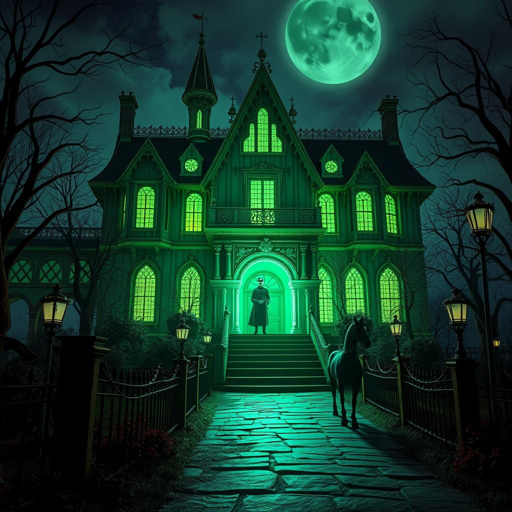 Eerie Green Glow Illuminates Disney's Haunted Mansion in Cyb...