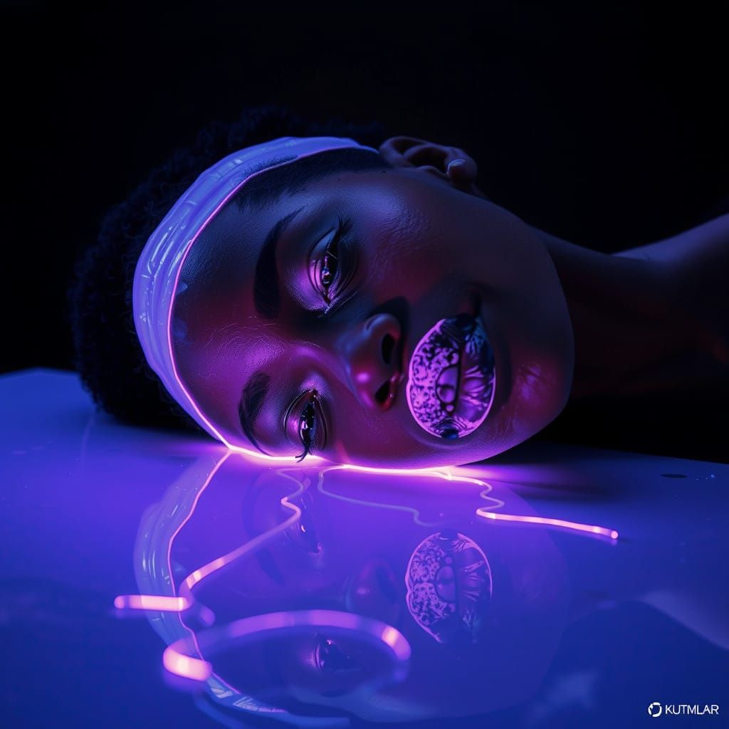 Hyperrealistic Portrait of an African Woman in a Glowing, Su...