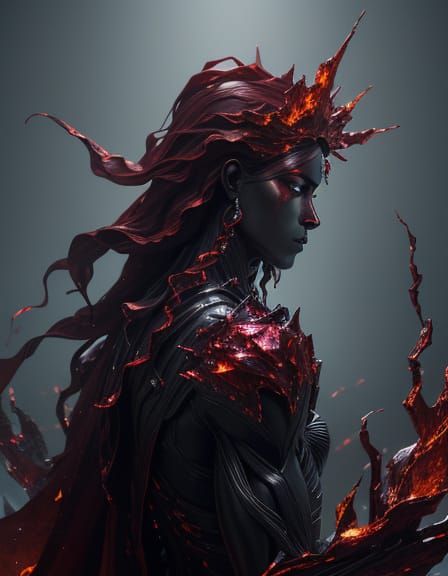 Garnet Crystal Humanoid Emerging from Shards
