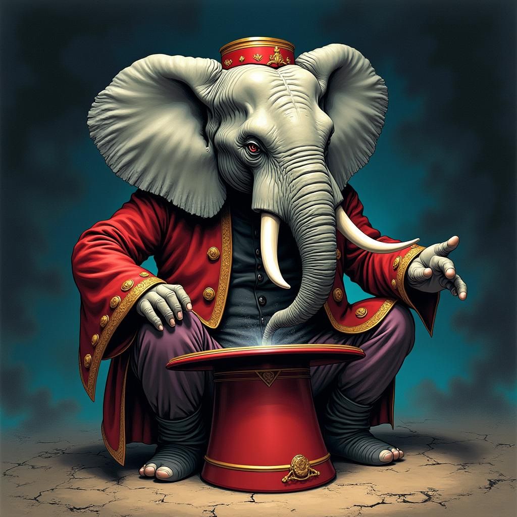 Magician Pulls Elephant from Hat: Comic Book Art