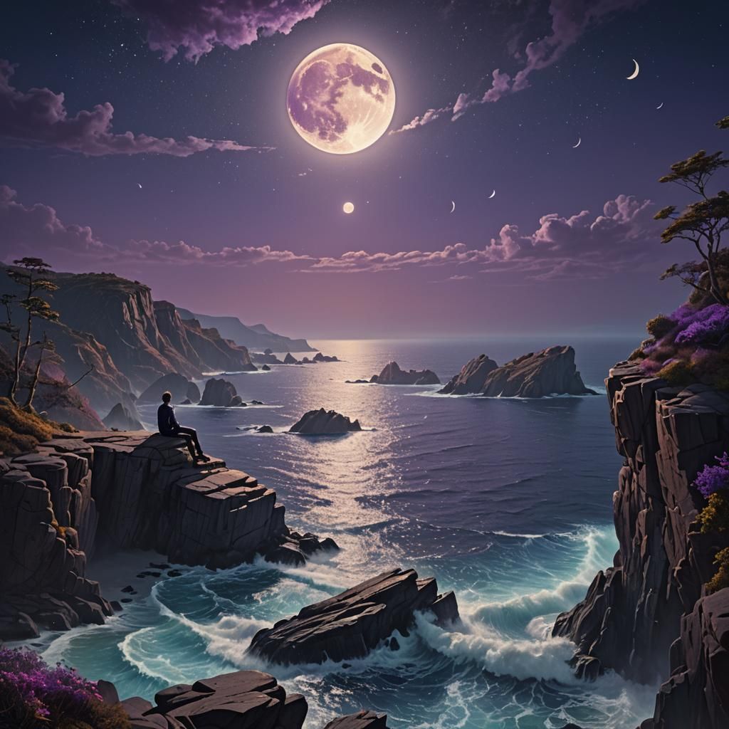 Moonlit Serenity: A Matte Painting of Contemplation
