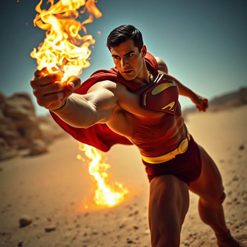 Superman vs Hercules Desert Fist Fight in Hyperrealistic Sty...