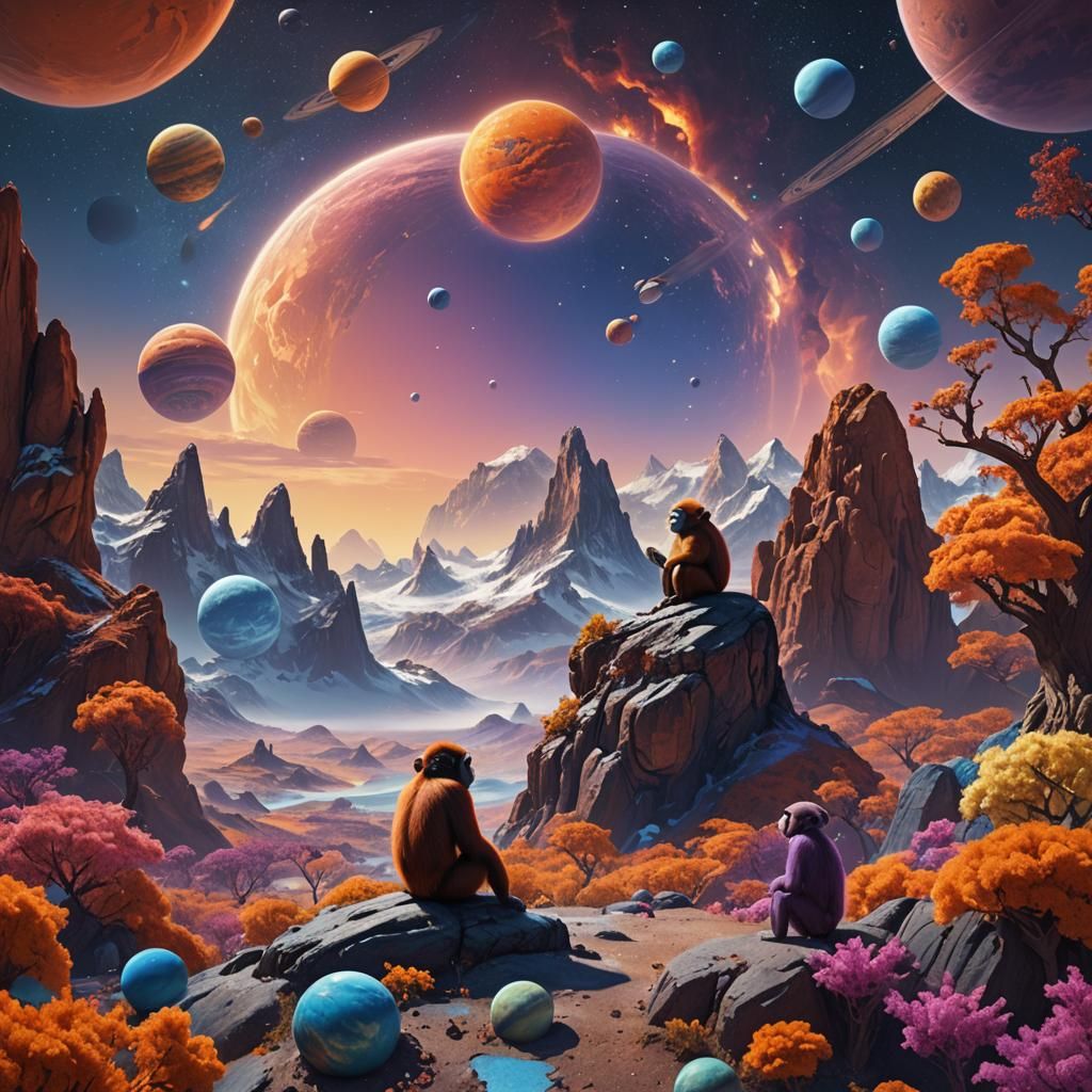 Wise Monkey Amidst Seasonal Planets