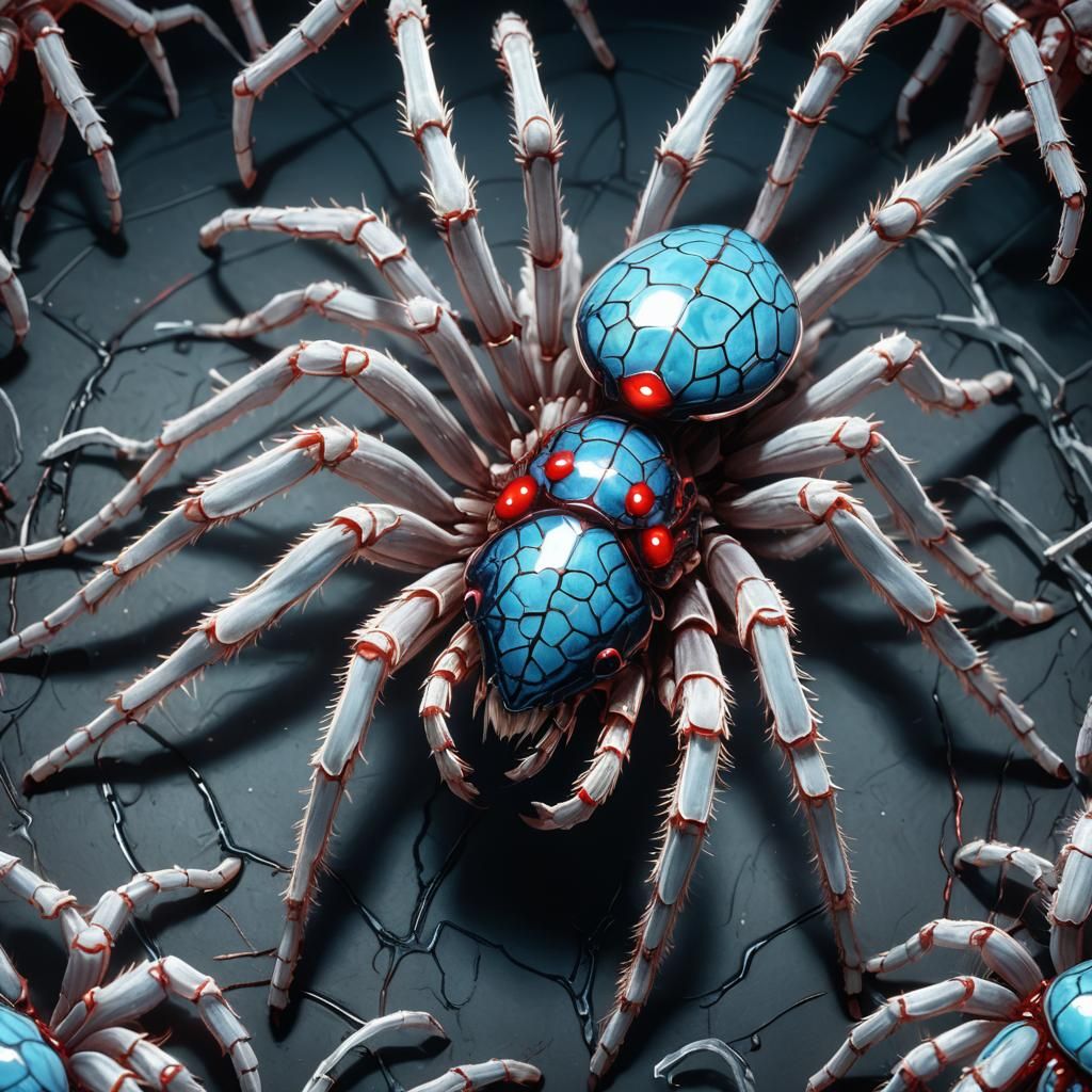 Bioluminescent Porcelain Tarantula in Vibrant Anime Style