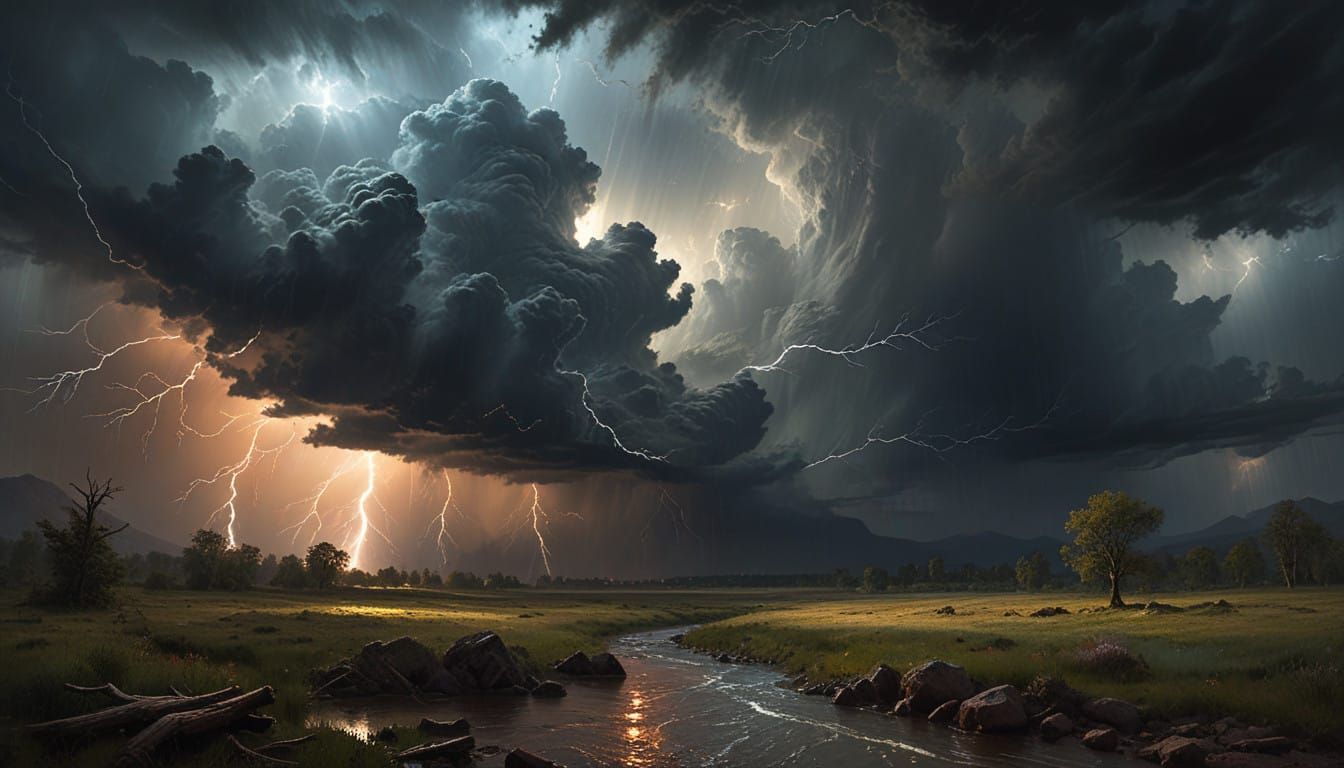 Majestic Stormy Landscape in Expressive Brushstrokes