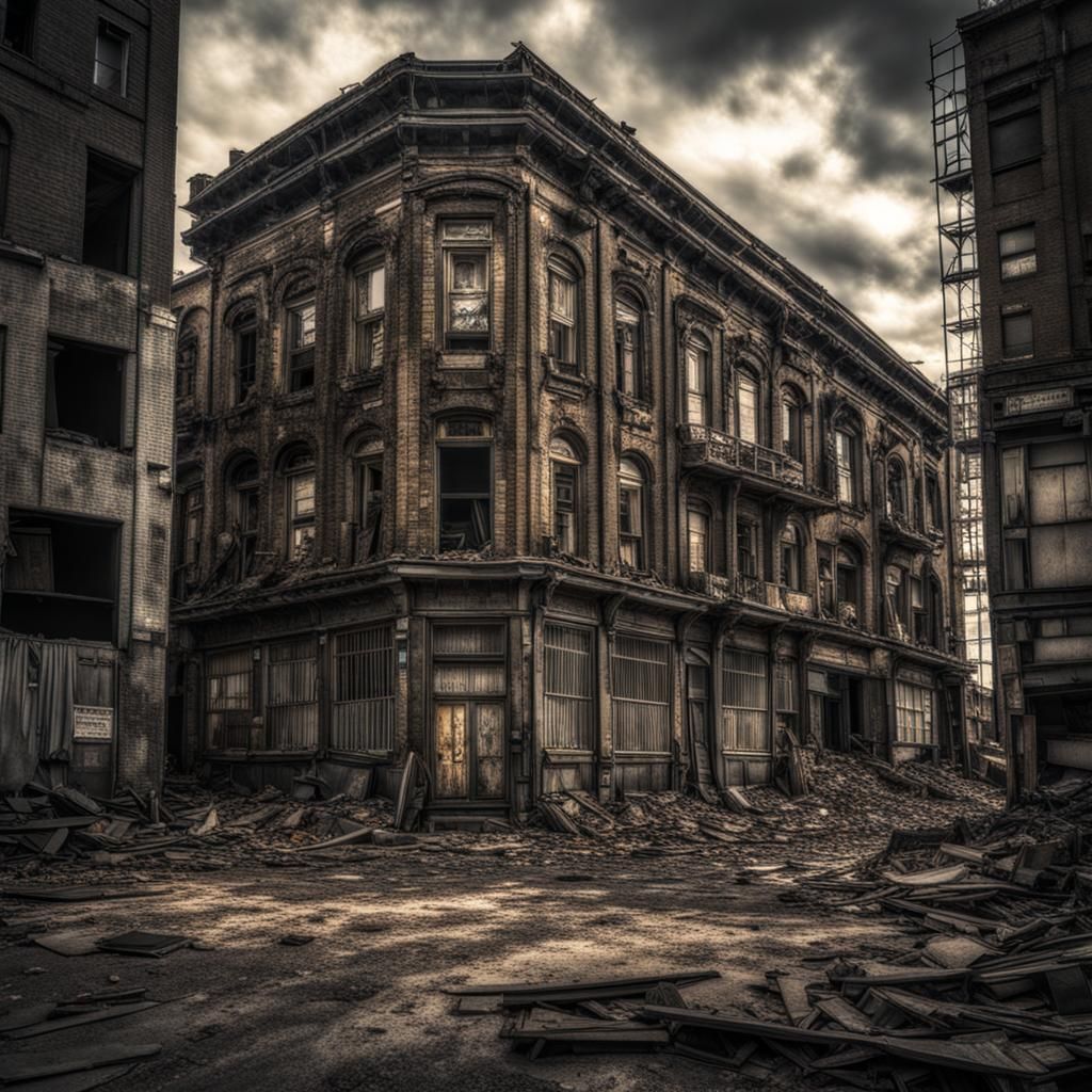 Hyperrealistic Cityscape: Prosperity Meets Decay