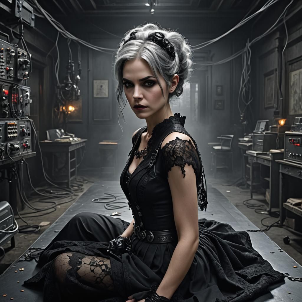 Gothic Woman on Asylum Table in Digital Matte Painting