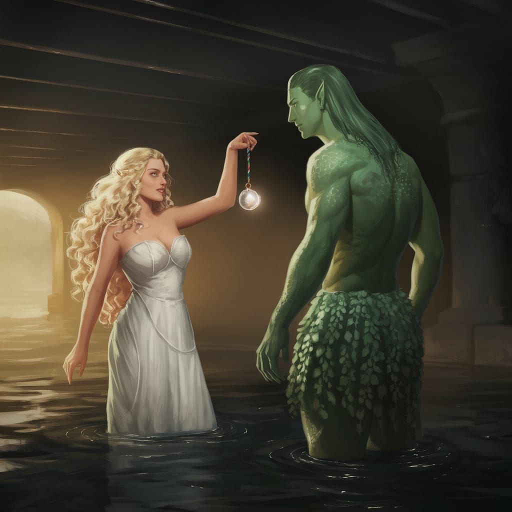 Enchanting Woman in Dark River Underworld