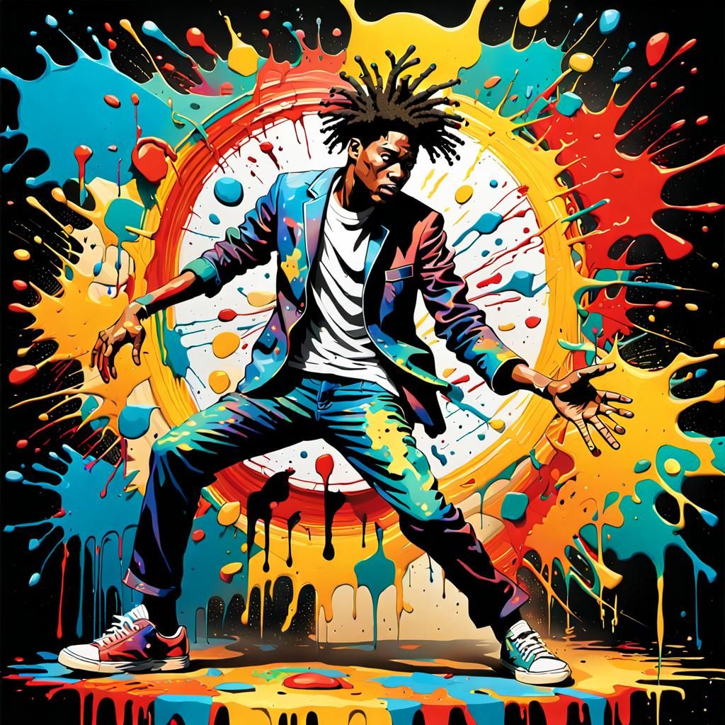 Dancing Man in Multicolored Paint Vortex, Digital Art