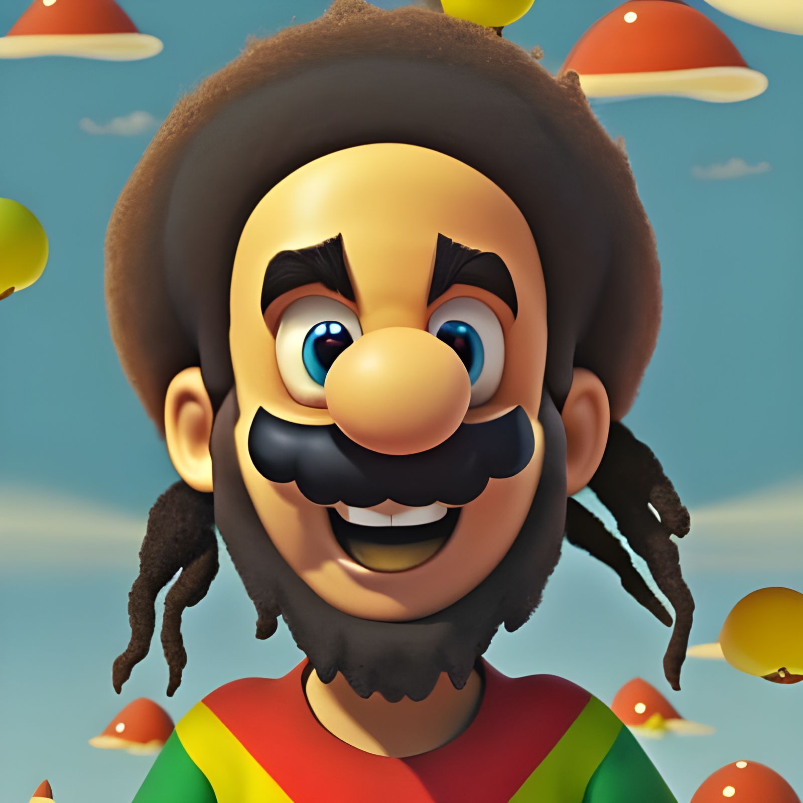 Mario as Bob Marley: Pixar-Style Digital Illustration