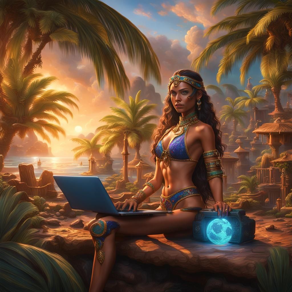 Bikini Chieftain: Fantasy Concept Art on Tropical Planet