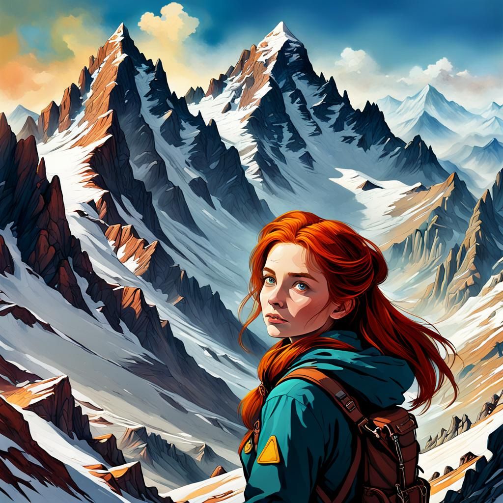 Belle femme rousse alpiniste