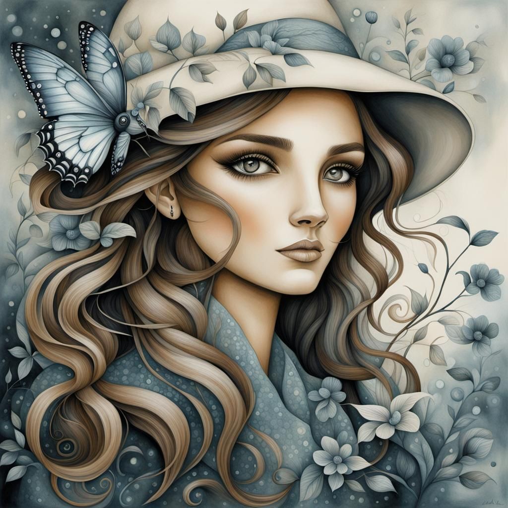 Ink Drawing of a Beautiful Girl