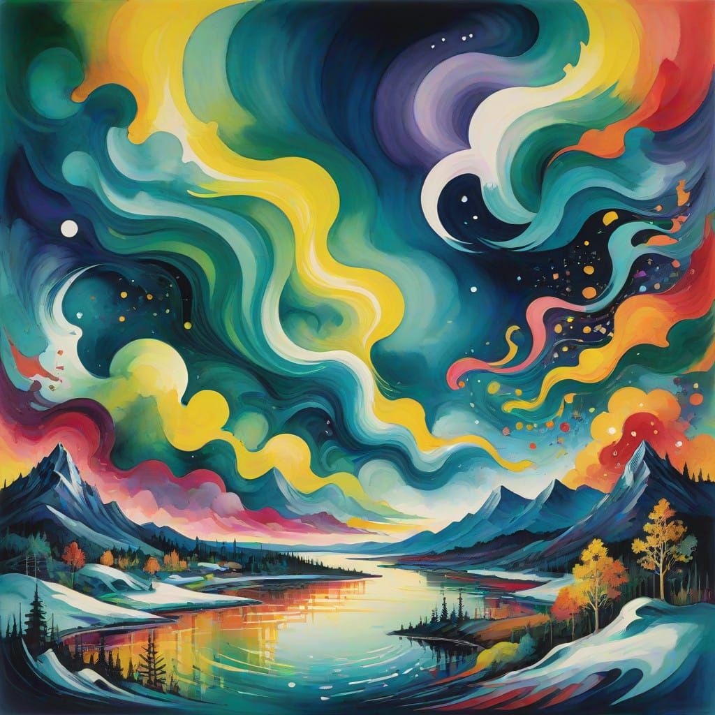 Dreamy Northern Lights Dance Across Snowy Landscape in Vibra...