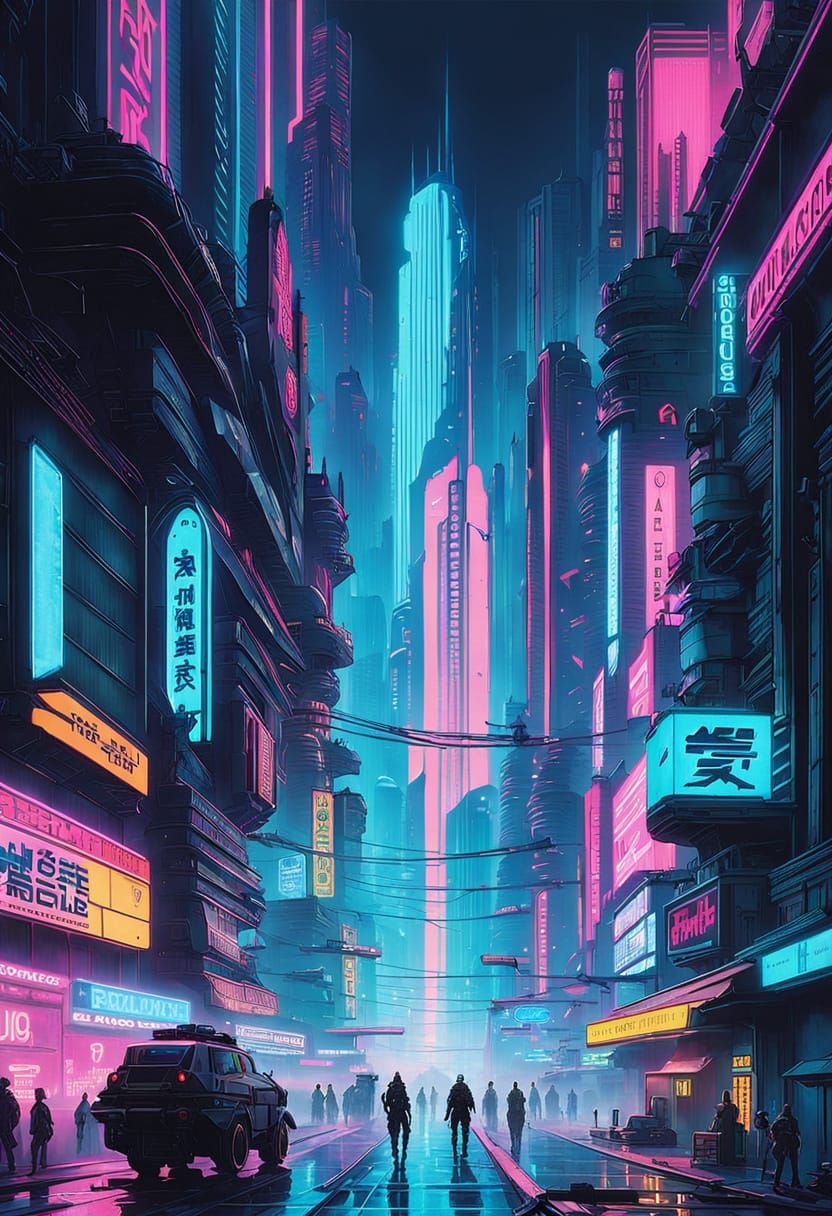 Cyberpunk Megalopolis Neon Cityscape in 2099 Style
