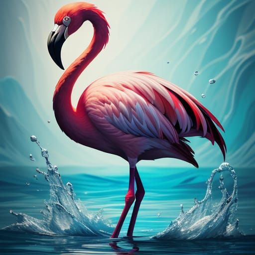 Vibrant Splash Art Flamingo in Dramatic Light