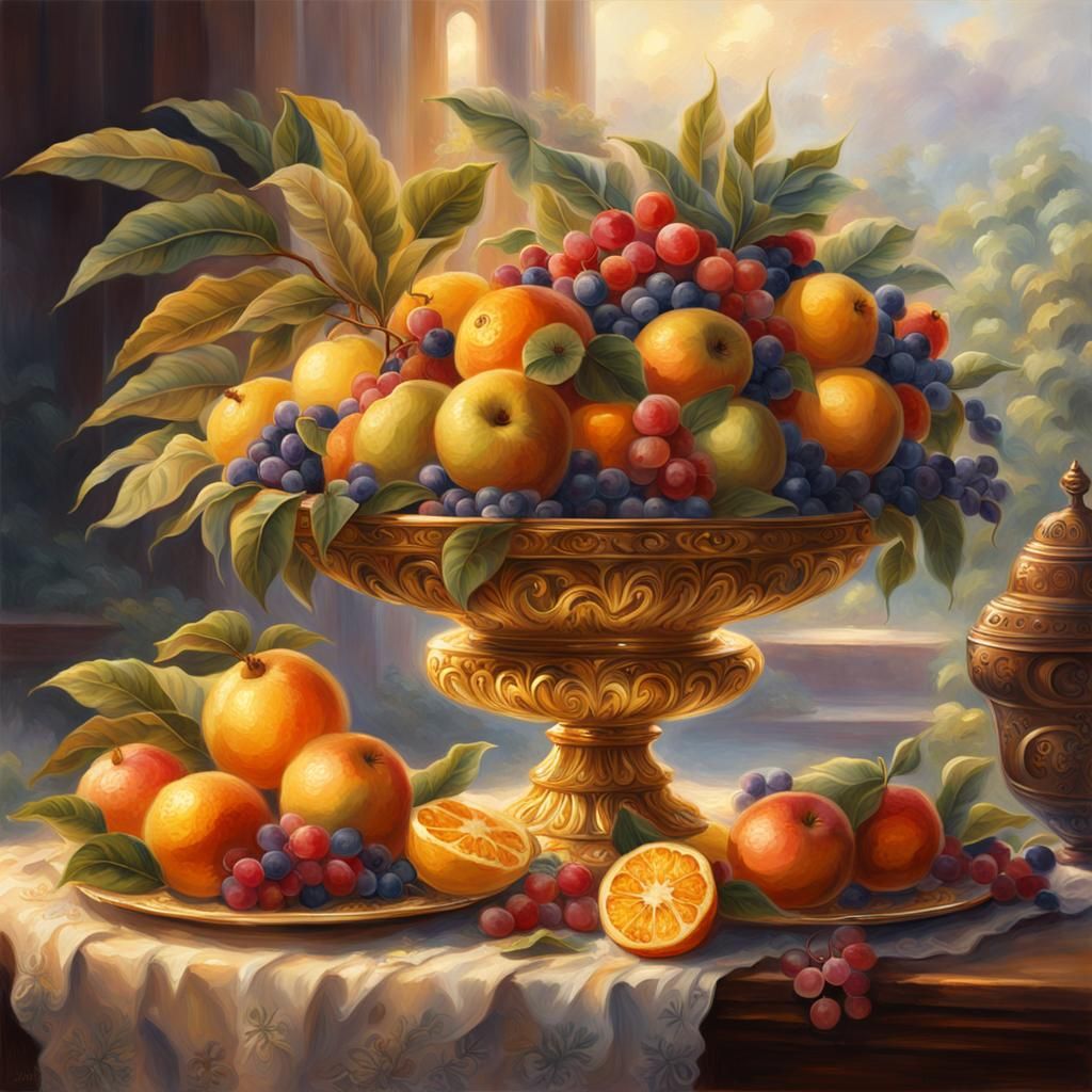 Fantasy Still Life with Exotic Fruit, Oil Painting