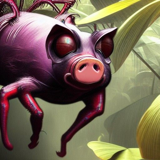 Tropical Horror Spider-Pig in Art Nouveau Style