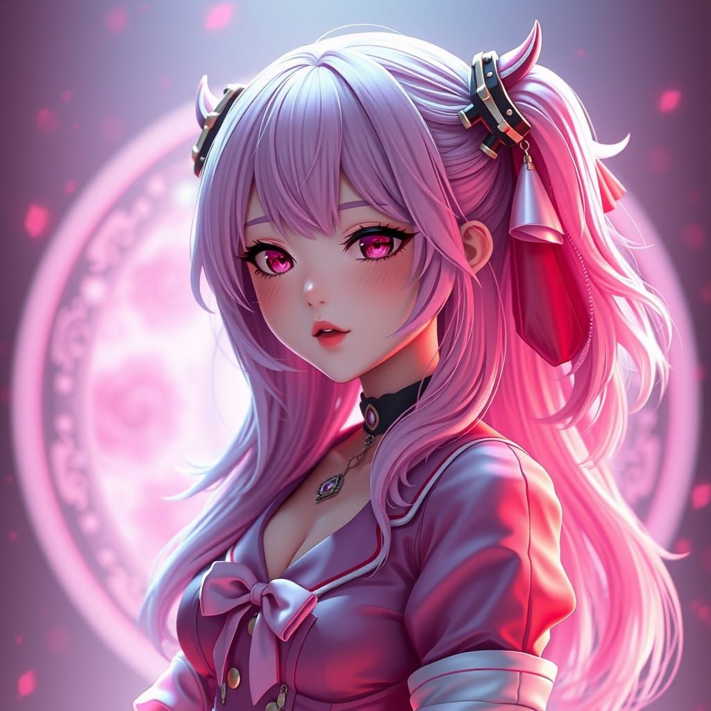 Ethereal Anime Princess in Vibrant Pink Gown