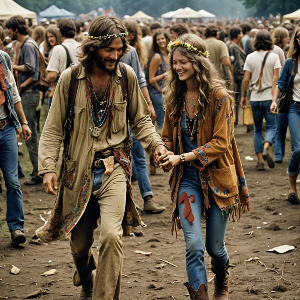 Hippies at Woodstock: Love and Music