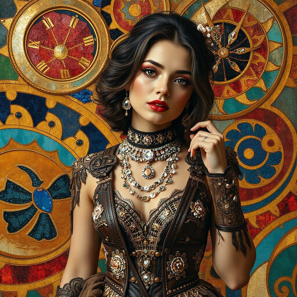 Elegant Woman in Mosaic Opulence