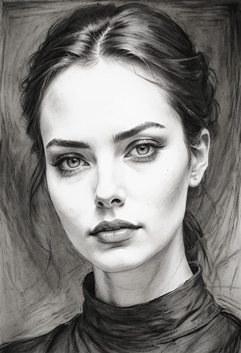 Dramatic Charcoal Portrait of a Young Woman