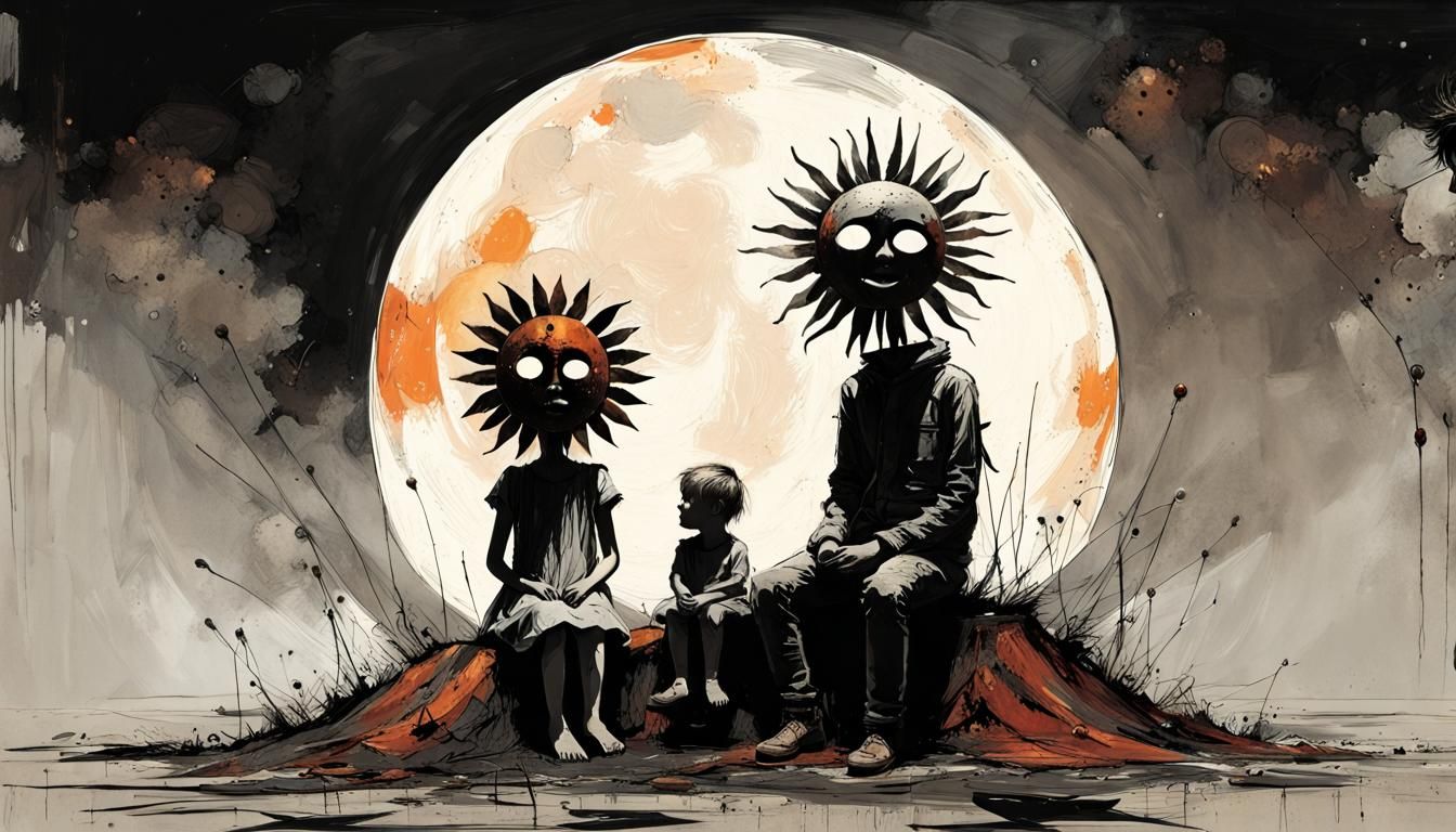 Ghostly Children on the Moon with Sunflower
