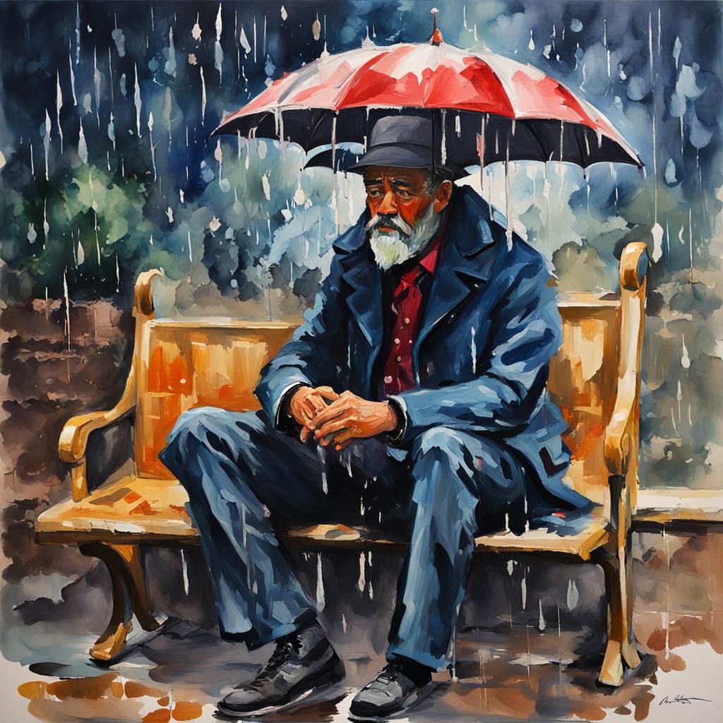 Impressionist Rainy Day Gouache Watercolor Painting