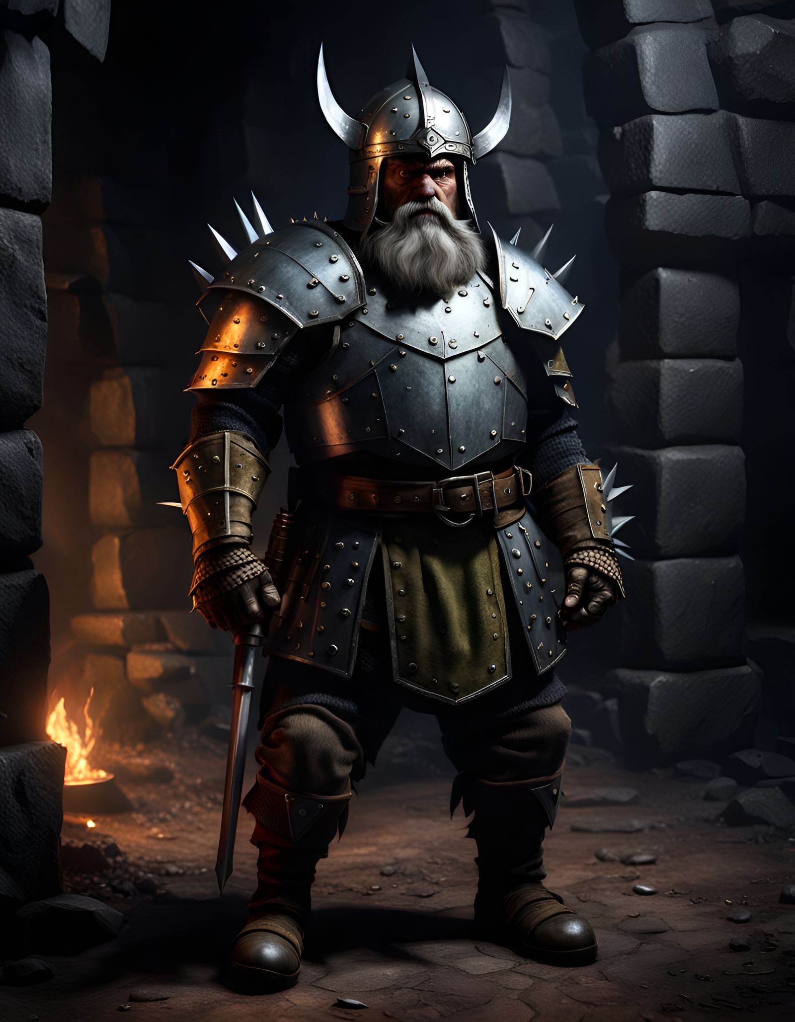 Ominous Armored Dwarf with Spiked Gauntlets