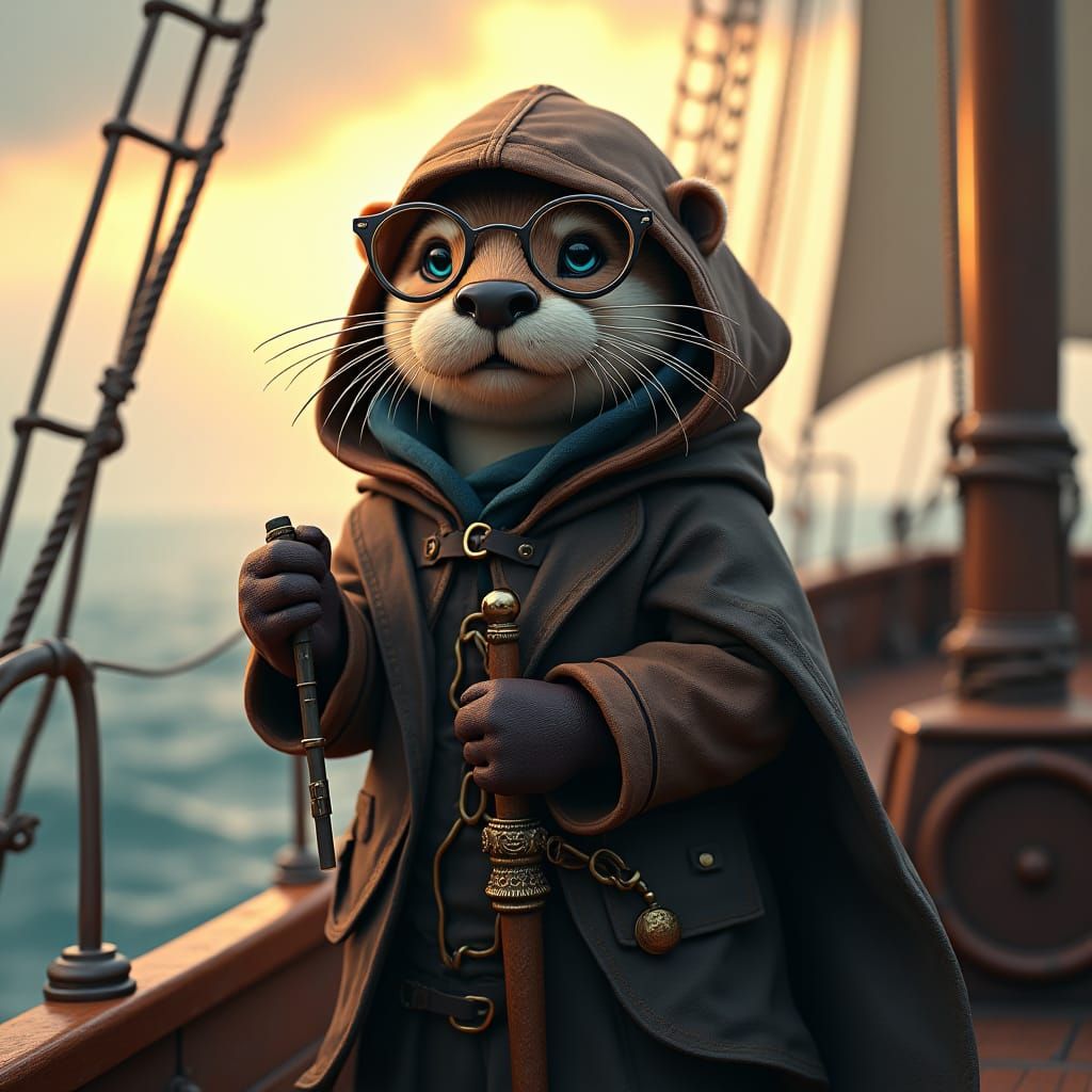Otter Adventurer on a Sailboat, Fantasy Concept Art