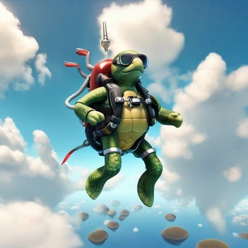Turtle Scuba Diving in Sky with Jetpack