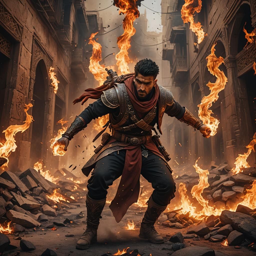 Fiery Arabic Warrior Concept Art