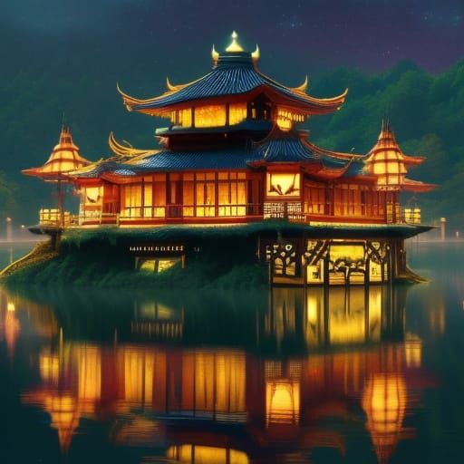Vibrant Lantern Festival by Lakeside Pagoda