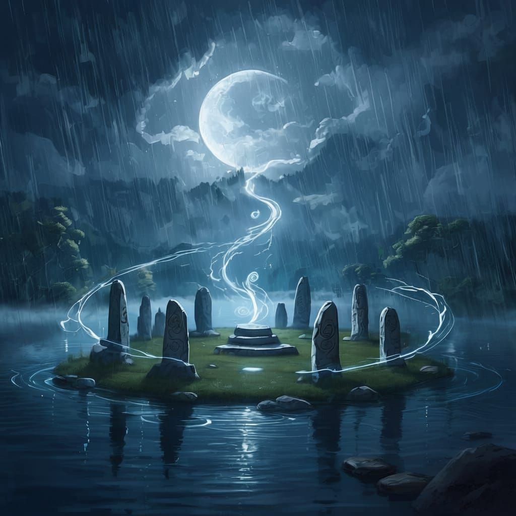 Mystical Moon Altar on Forest Lake Island