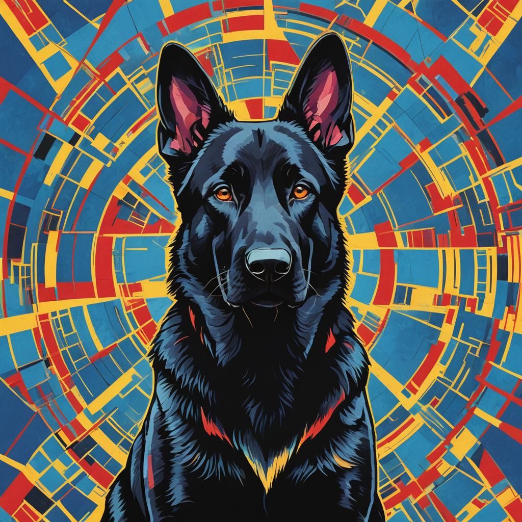 Sleek German Shepherd in Bauhaus Pop Art Style