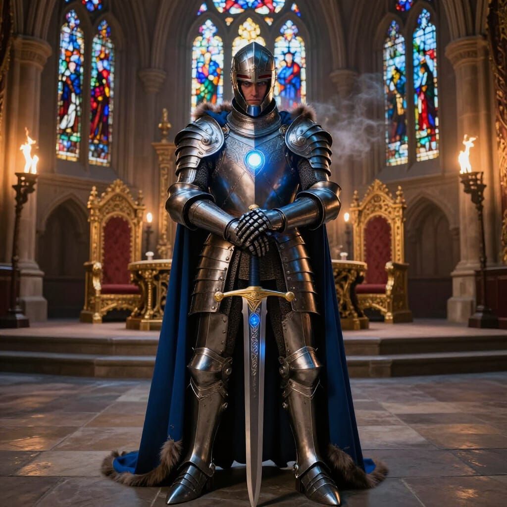 Sir Lancelot in Gothic Fusion Armor at Camelot Dusk