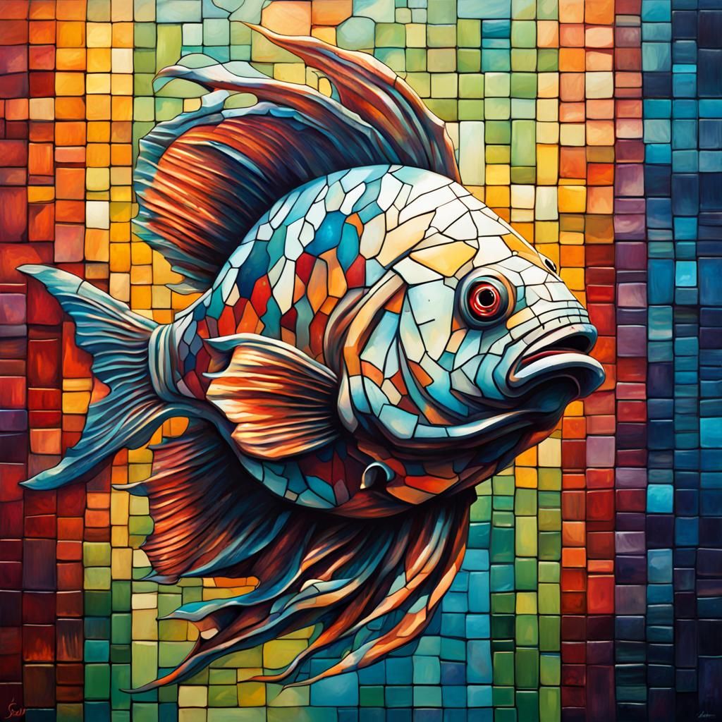 Underwater Fish Mosaic Graffiti Art in Polychromatic Style