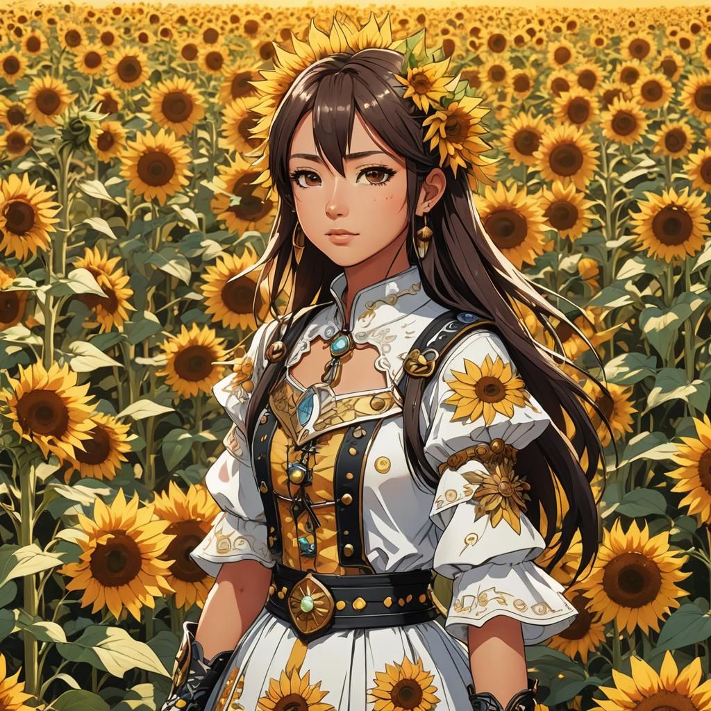 Native Girl in Sunflower Attire: Studio Trigger Anime